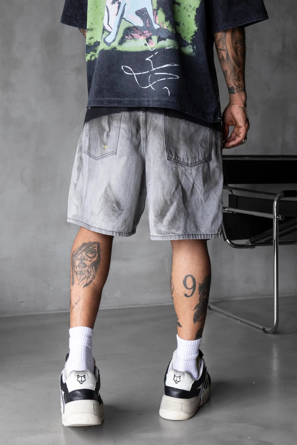 BLACK ISLAND Two-Tone Ripped Denim Shorts