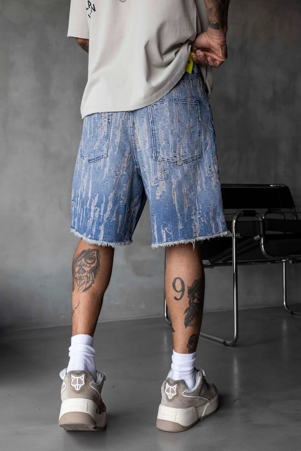 BLACK ISLAND Light Blue Textured Denim Shorts