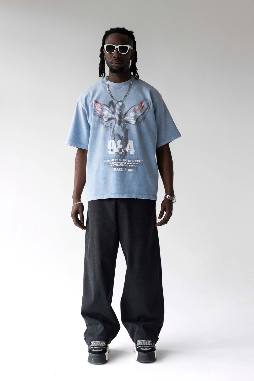 BLACK ISLAND Oversized Front & Back Graphic T-Shirt