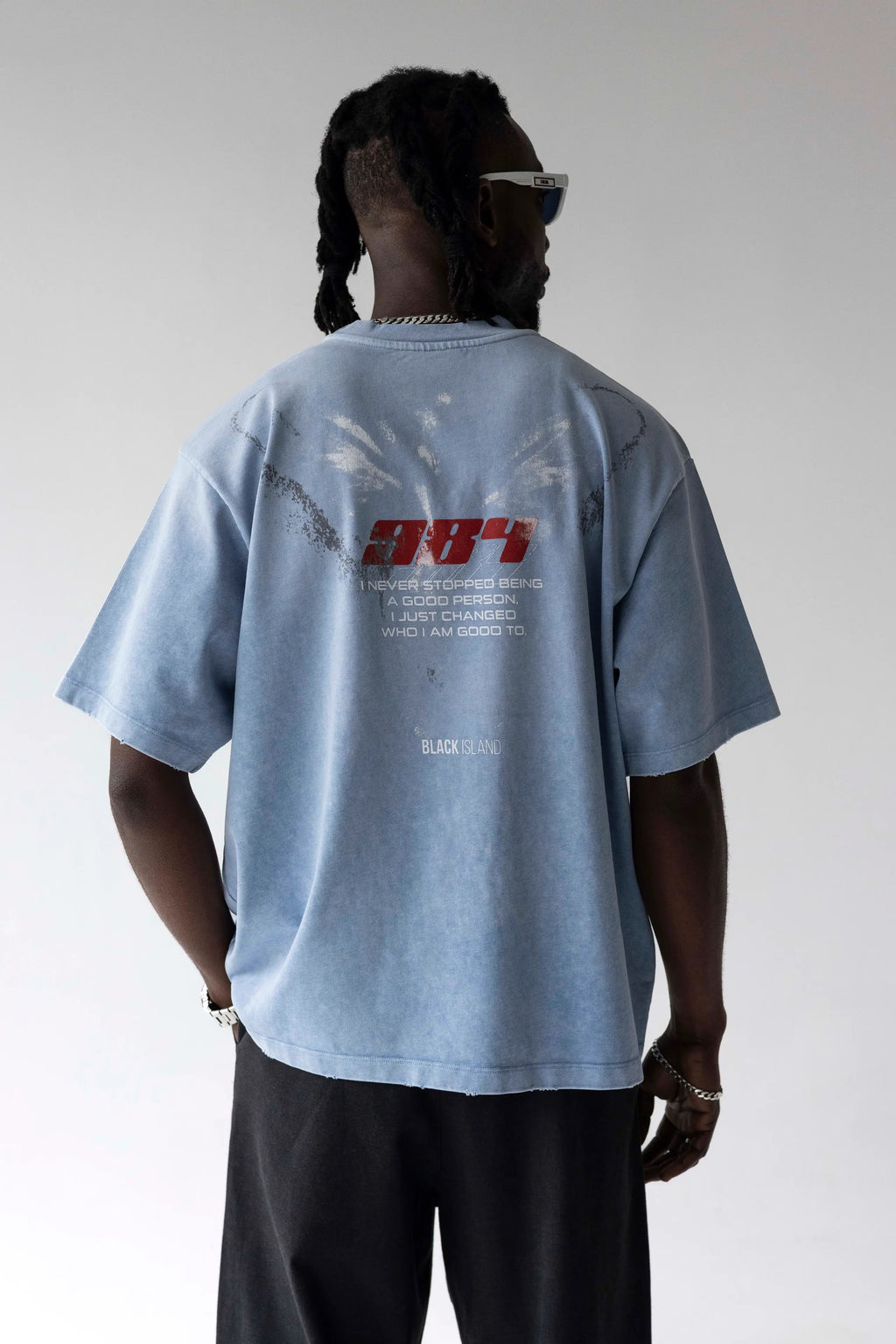 BLACK ISLAND Oversized Front & Back Graphic T-Shirt