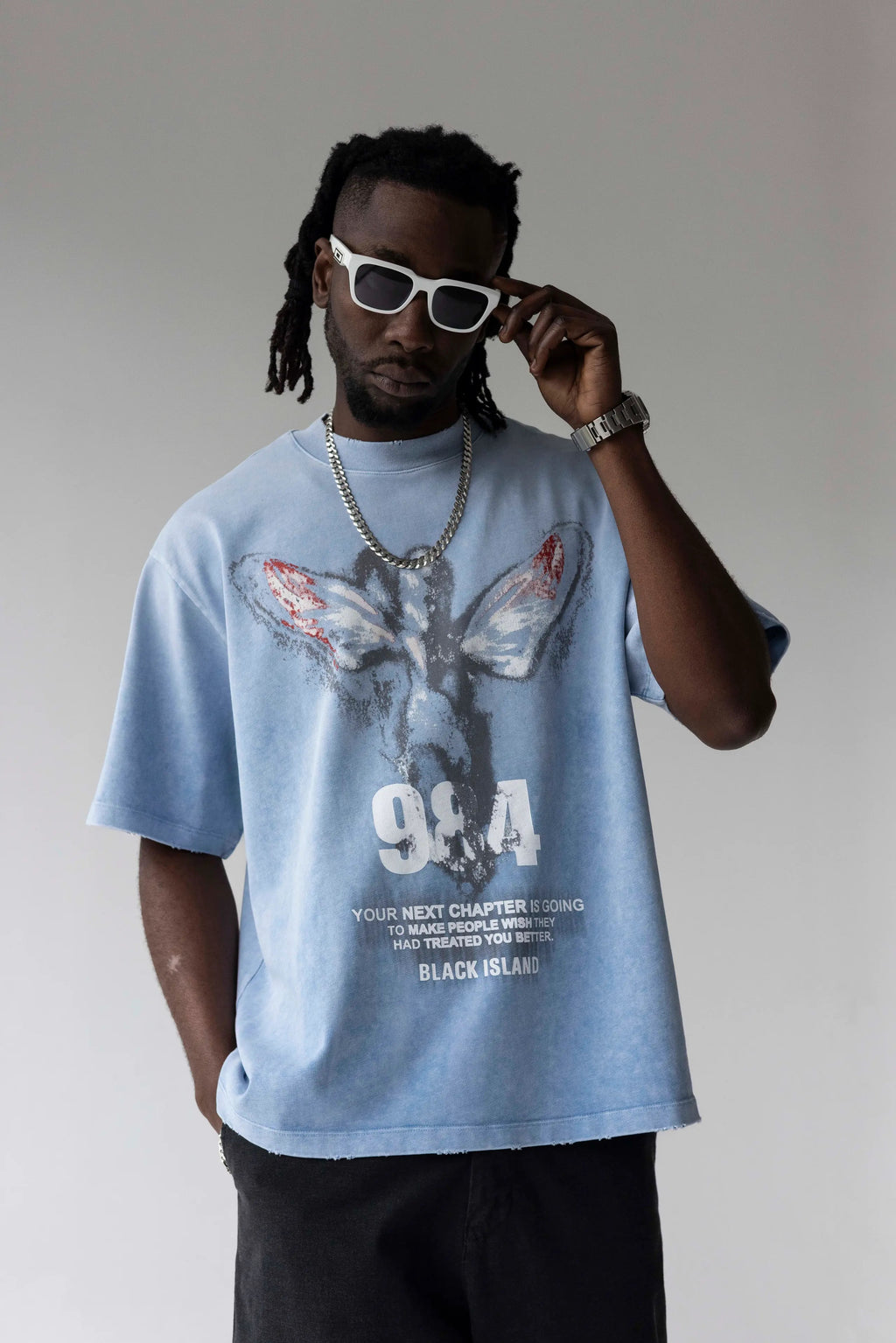 BLACK ISLAND Oversized Front & Back Graphic T-Shirt